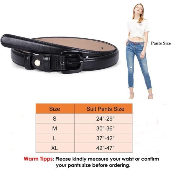 Women Skinny Leather Belt Thin Waist Jeans Belt for Pants in Pin Buckle Belt - Picture 5 of 6
